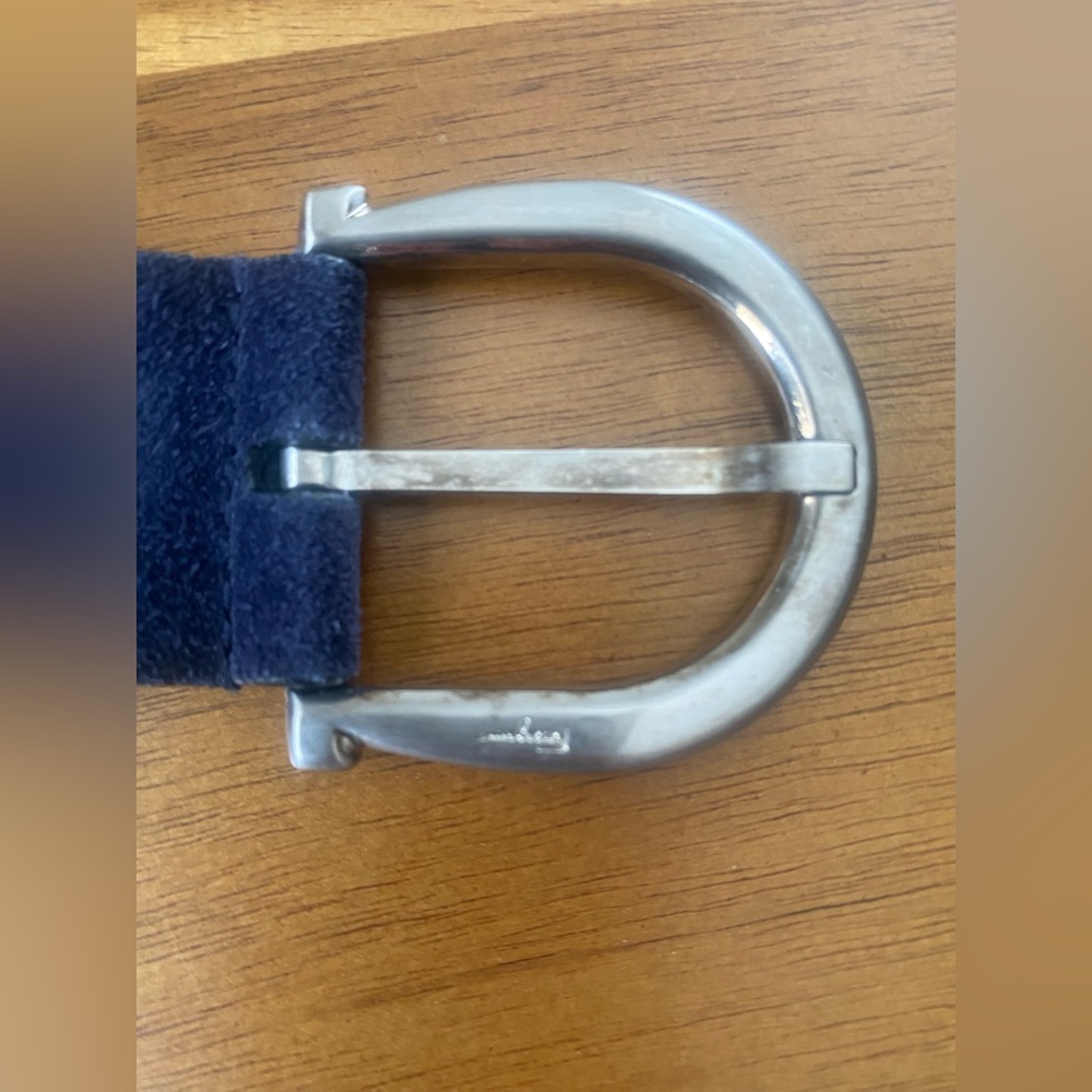 Salvatore Ferragamo Navy Blue Suede Belt Classic Design